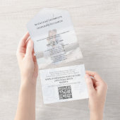Invitation Tout En Un Elégant classique Dusty bleu QR Code Floral RSVP (Déchirure)