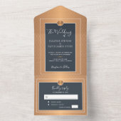 Invitation Tout En Un Élégant classique glam marine en cuivre mariage or (À l'intérieur)