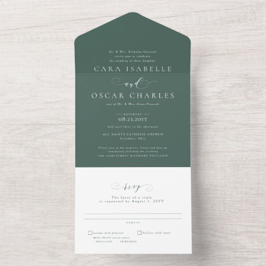 Invitation Tout En Un Élégant classique mariage moderne sauge vert (À l'intérieur)