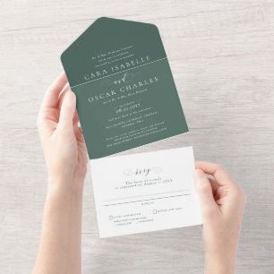 Invitation Tout En Un Élégant classique mariage moderne sauge vert