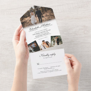 Invitation Tout En Un Élégant classique Script calligraphie Mariage phot