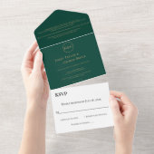 Invitation Tout En Un Élégant Classy Emerald Green Monogram Mariage (Déchirure)