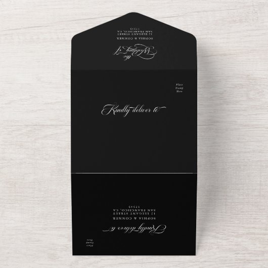 Invitation Tout En Un Élégant Classy Mariage Noir (Dehors)