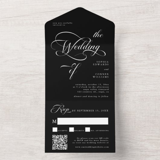 Invitation Tout En Un Élégant Classy Mariage Noir (À l'intérieur)