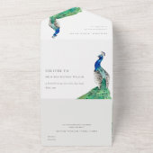 Invitation Tout En Un Elégant Classy Ornate Aquarelle Peacock Mariage (Dehors)