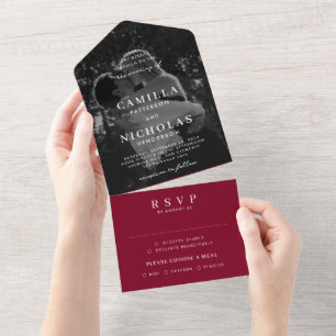 Invitation Tout En Un Elegant Classy Photo Bourgogne Mariage RSVP