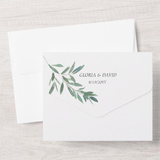 Invitation Tout En Un Élégant code QR de feuillage vert (Verso)