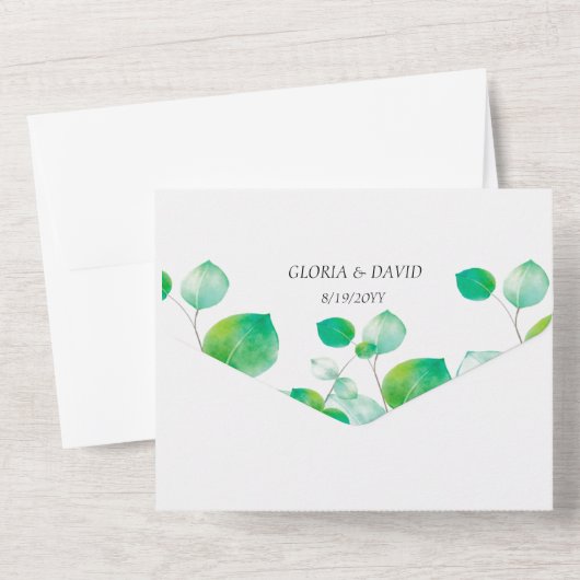 Invitation Tout En Un Élégant code QR de feuillage vert (Verso)