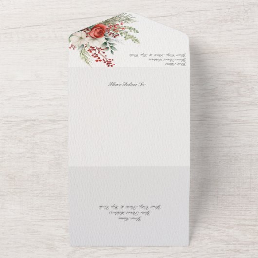 Invitation Tout En Un Elégant Code QR Fleurs d'hiver, Berries et Pins (Dehors)