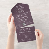 Invitation Tout En Un Elégant Code QR gris aubergine automne (Déchirure)