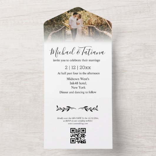 Invitation Tout En Un élégant code qr rsvp photo mariage (À l'intérieur)