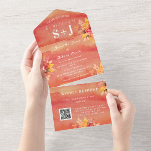 Invitation Tout En Un Élégant Code QR Terracotta Aquarelle RSVP de Maria