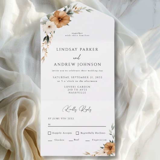 Invitation Tout En Un Elegant Copper & Earthy Botanical Wedding  