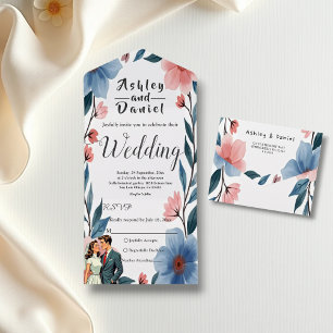 Invitation Tout En Un Élégant Couple romantique Aquarelle Mariage Floral