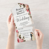 Invitation Tout En Un Élégant Couple rose pâle Mariage Floral été (Déchirure)