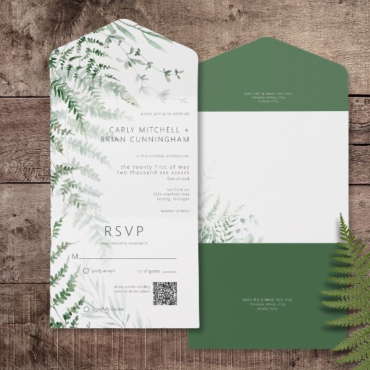 Invitation Tout En Un Elégant Delicate Greenerns Code QR