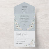 Invitation Tout En Un Elegant Dusty Blue Floral Wedding (À l'intérieur)