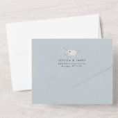 Invitation Tout En Un Elegant Dusty Blue Floral Wedding (Verso)