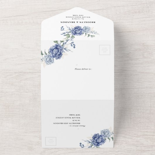 Invitation Tout En Un Élégant Dusty Blue Greenery Fournitures Mariages (Dehors)