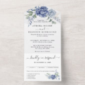 Invitation Tout En Un Élégant Dusty Blue Greenery Fournitures Mariages (À l'intérieur)