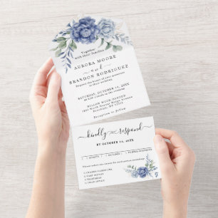 Invitation Tout En Un Élégant Dusty Blue Greenery Fournitures Mariages