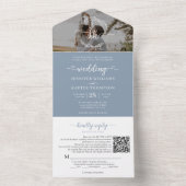 Invitation Tout En Un Elégant Dusty Blue Monogram QR Code Mariage photo (À l'intérieur)