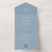 Invitation Tout En Un Elégant Dusty Blue QR Code Mariage (À l'intérieur)