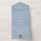 Invitation Tout En Un Elégant Dusty Blue QR Code Monogramme Mariage (À l'intérieur)