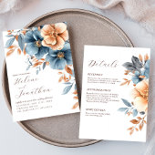 Invitation Tout en un élégant Dusty Blue Terracotta Mariage