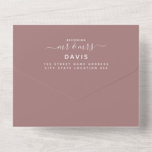 Invitation Tout En Un Élégant Dusty Pink Calligraphy Mariage photo (Verso)