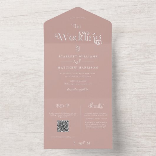 Invitation Tout En Un Élégant Dusty Rose Mariage lunaire
