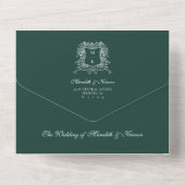 Invitation Tout En Un Élégant Emerald Green Black Vintage Crest QR Code (Verso)
