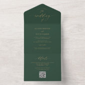Invitation Tout En Un Élégant Emerald Green et Gold QR Mariage (À l'intérieur)