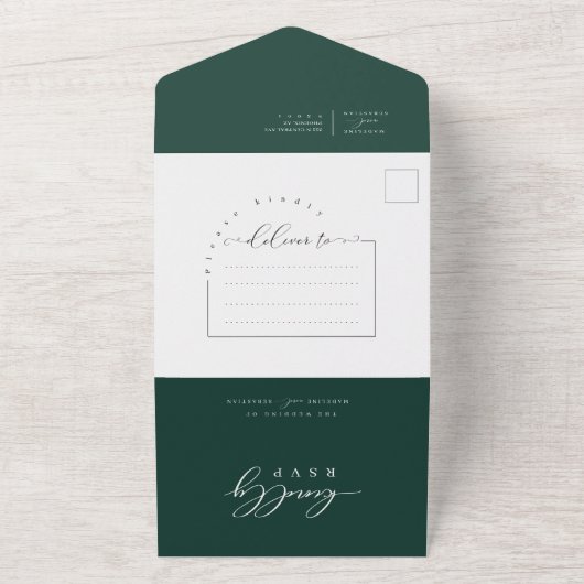 Invitation Tout En Un Élégant Emerald Green Minimal Arch QR Code photo (Dehors)