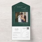 Invitation Tout En Un Élégant Emerald Green Minimal Arch QR Code photo (À l'intérieur)
