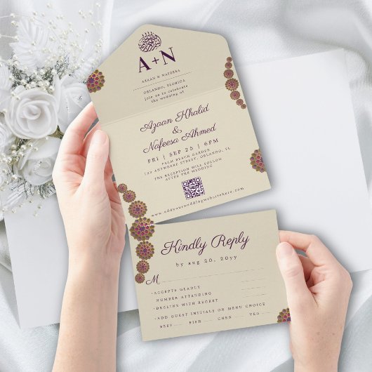 Invitation Tout En Un Elégant et Floral Motif géométrique Mariage islami