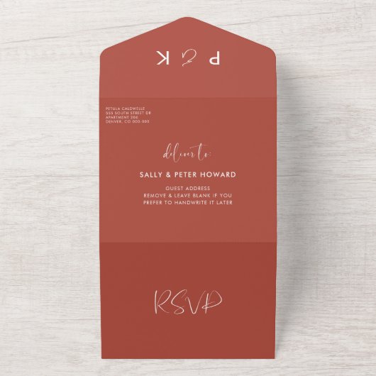 Invitation Tout En Un Élégant et moderne mariage en terre cuite (Dehors)