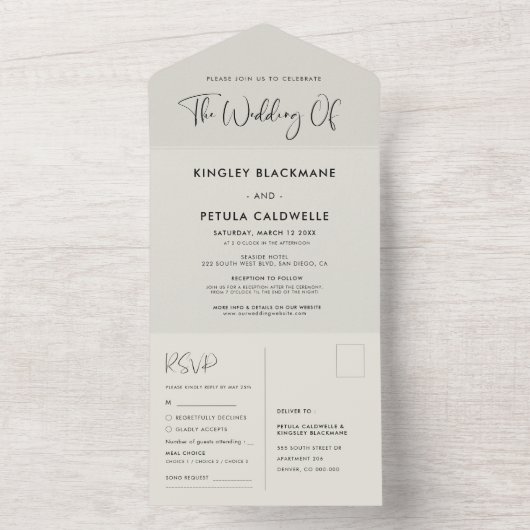 Invitation Tout En Un Élégant et moderne mariage vert foncé (À l'intérieur)