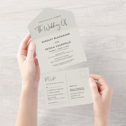 Invitation Tout En Un Elégant et moderne mariage vert sauge (Déchirure)