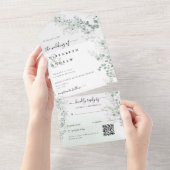 Invitation Tout En Un Elégant Eucalyptus Botanique Sage QR Code Mariage (Déchirure)