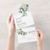 Invitation Tout En Un Elégant eucalyptus et fleurs blanches mariage (Déchirure)