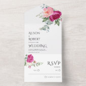 Invitation Tout En Un Elégant eucalyptus, fleurs roses mariage (À l'intérieur)