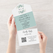 Invitation Tout En Un Elégant Eucalyptus Script moderne RSVP QR Code (Déchirure)