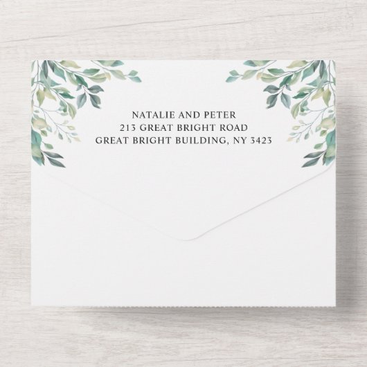 Invitation Tout En Un Elégant Eucalyptus Vert vert Rustique Mariage (Verso)