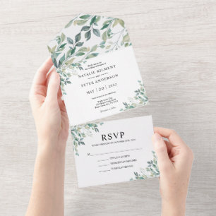 Invitation Tout En Un Elégant Eucalyptus Vert vert Rustique Mariage