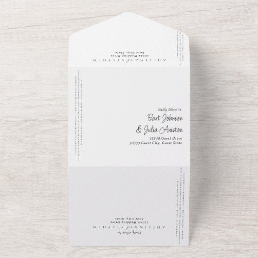 Invitation Tout En Un Élégant Fairy Lights Black & White QR Code Mariage (Dehors)