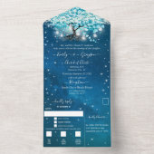 Invitation Tout En Un Élégant Fairy Lights Blue Heart Leaf Tree Mariage (À l'intérieur)