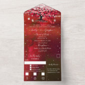 Invitation Tout En Un Élégant Fairy Lights Red Heart Leaf Tree Mariage (À l'intérieur)