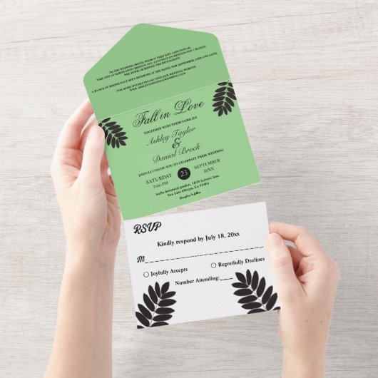 Invitation Tout En Un Elegant Fall in Love Rustic Sage Green Mariage (Déchirure)