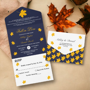 Invitation Tout En Un Elégant Feuilles de automne Jaune Mariage Floral b